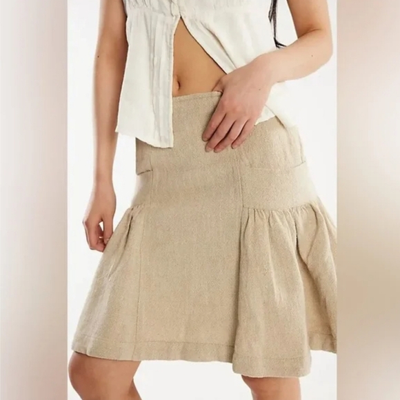 Free People Dresses & Skirts - Free People Linen Blend Midi Tweed Skirt Natural Size 0 Academia Cottagecore